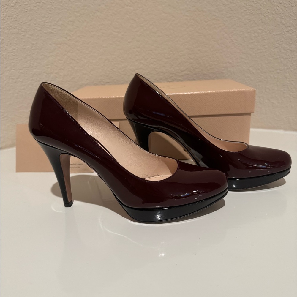 Prada Burgundy Patent Leather Heels - image 1